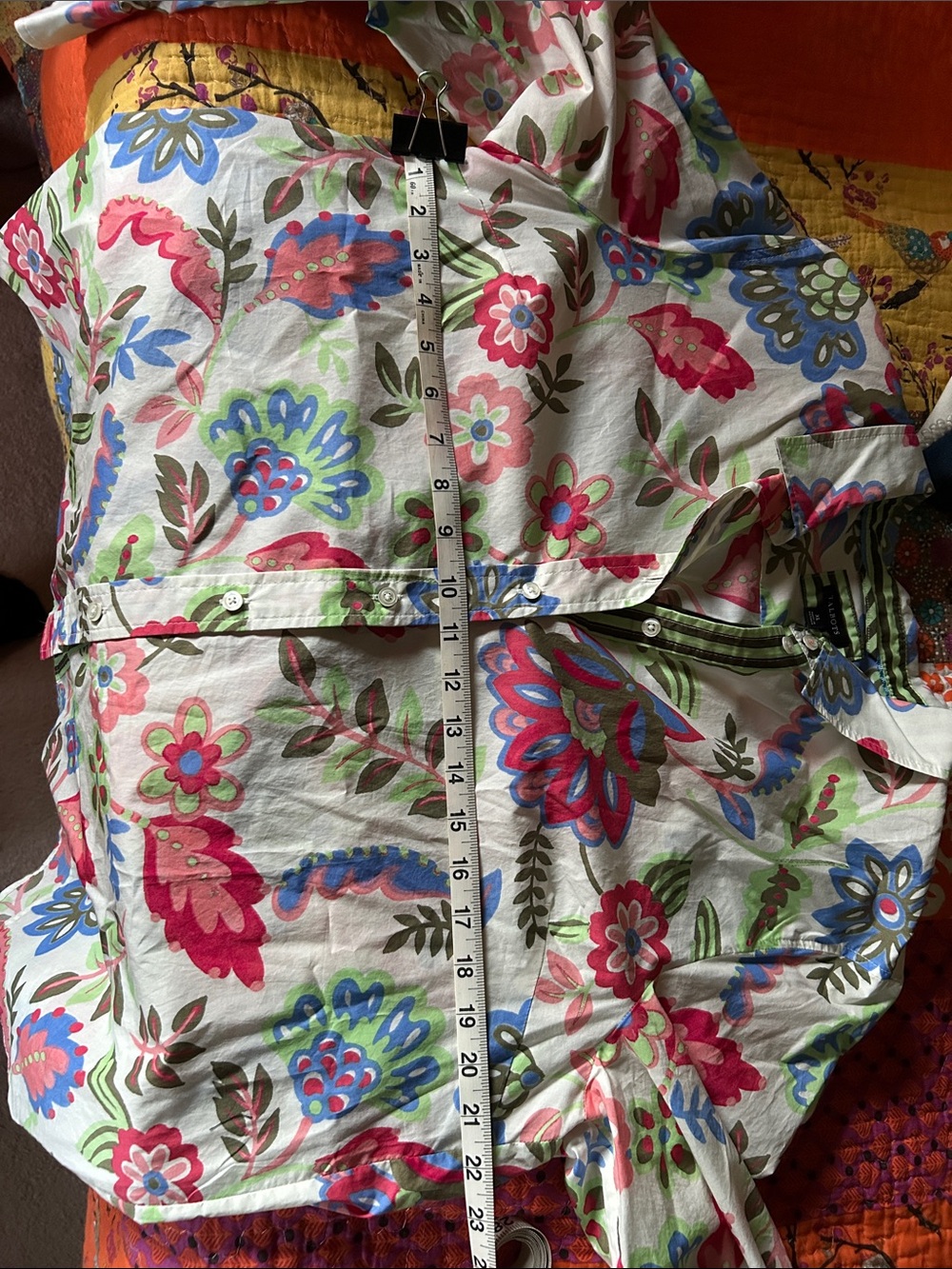 Talbots White Floral Button-Up Blouse with Pink, Blue & Green Accents - Picture 5 of 6